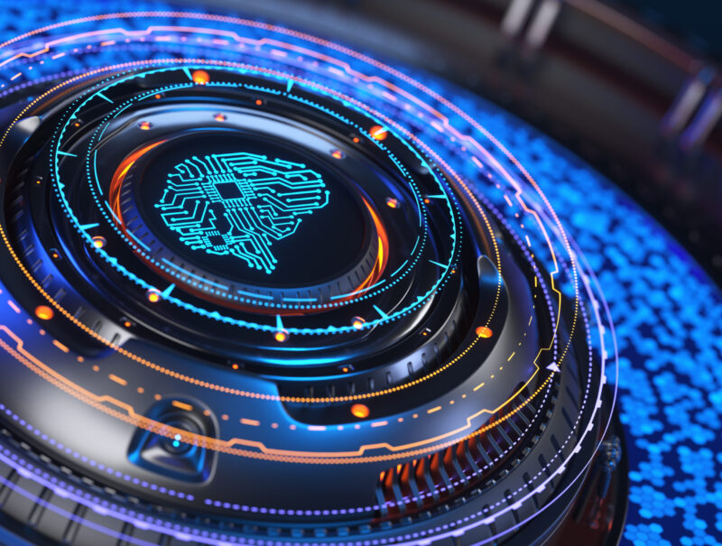 Artificial intelligence concept. Artificial Intelligence Computer Processor Unit. 3D illustration